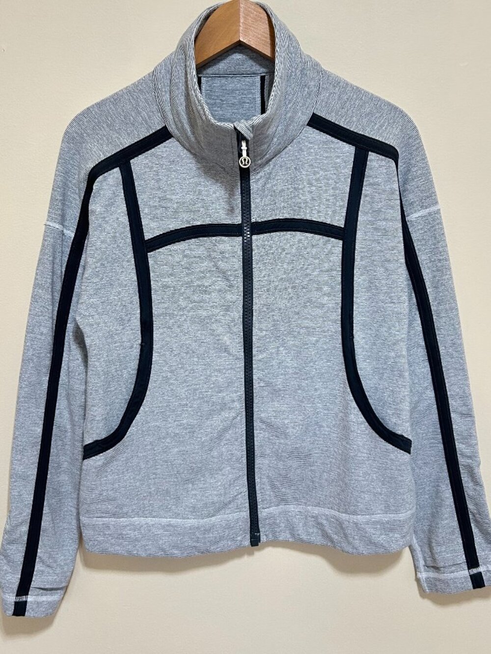 Lululemon Full Zip Jacket Gray and White Striped with Black Trim
